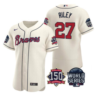 Men's Atlanta Braves Austin Riley 2021 World Series Stitched Jersey Flex Base Cream