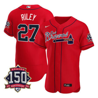 Men's #27 Austin Riley Atlanta Braves Los Bravos Red Stitched Jersey Red