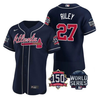 Men's Atlanta Braves Austin Riley 2021 World Series Stitched Jersey Flex Base Navy