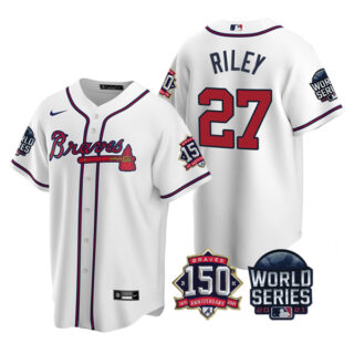 Youth Atlanta Braves Austin Riley 2021 World Series Stitched Jersey Cool Base White Home