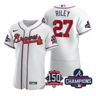 Men's Atlanta Braves Austin Riley 2021 World Series Champions Stitched Jersey Flex Base White Home