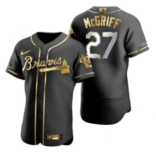 Men's Fred Mcgriff Atlanta Braves Flex Base Jersey Black Golden