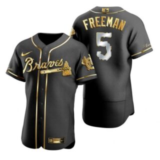 Men's Freddie Freeman Atlanta Braves Flex Base Jersey Black Golden