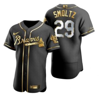 Men's John Smoltz Atlanta Braves Flex Base Jersey Black Golden