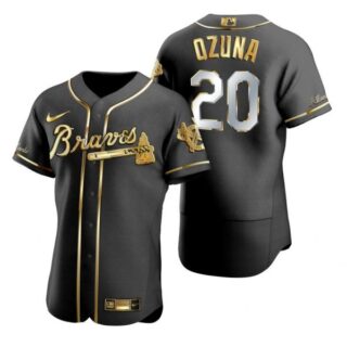 Men's #20 Marcell Ozuna Atlanta Braves Flex Base Jersey Black Golden