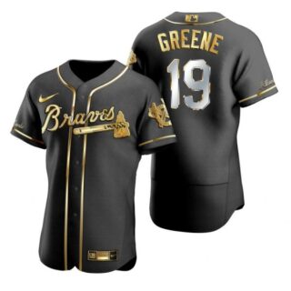 Men's #19 Shane Greene Atlanta Braves Flex Base Jersey Black Golden