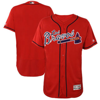 Men's Blank Atlanta Braves Los Bravos Majestic Flex Base Stitched Jersey - Red