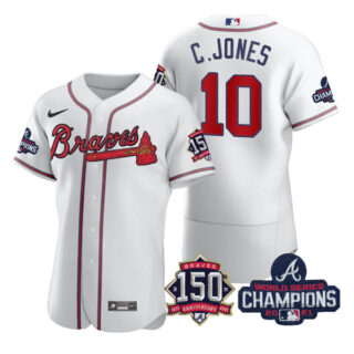 Men's Atlanta Braves Chipper Jones 2021 World Series Champions Stitched Jersey Flex Base White Home