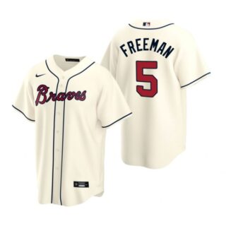 Men's #5 Freddie Freeman Atlanta Braves Cool Base Jersey Cream