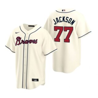 Men's #77 Luke Jackson Atlanta Braves Cool Base Jersey Cream
