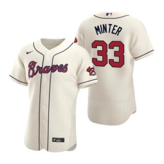 Men's #33 A.J. Minter Atlanta Braves Flex Base Jersey Cream