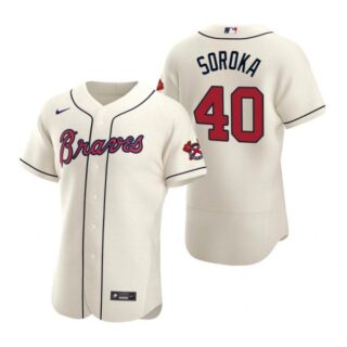 Men's #40 Mike Soroka Atlanta Braves Flex Base Jersey Cream