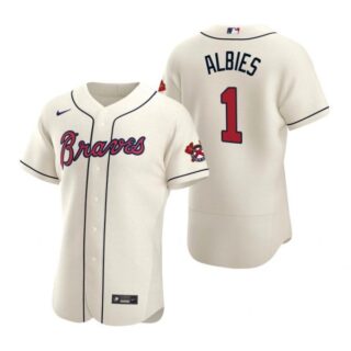 Men's #1 Ozzie Albies Atlanta Braves Flex Base Jersey Cream