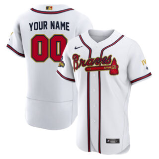 Men's Flex Base Atlanta Braves Custom 2022 Gold Program White Stitched Jersey
