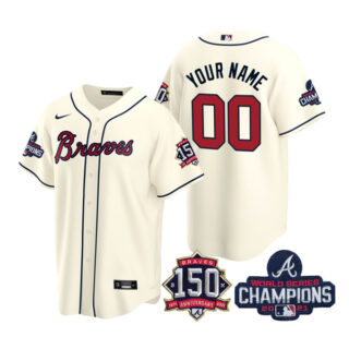 Youth Atlanta Braves Custom 2021 World Series Champions Stitched Jersey Cool Base Cream