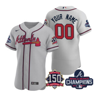 Men's Atlanta Braves Custom 2021 World Series Champions Stitched Jersey Flex Base Gray