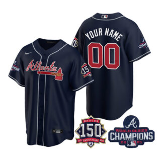 Youth Atlanta Braves Custom 2021 World Series Champions Stitched Jersey Cool Base Navy