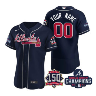 Men's Atlanta Braves Custom 2021 World Series Champions Stitched Jersey Flex Base Navy
