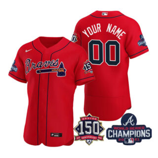 Men's Atlanta Braves Custom 2021 World Series Champions Stitched Jersey Flex Base Red