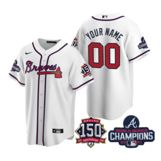 Youth Atlanta Braves Custom 2021 World Series Champions Stitched Jersey Cool Base White Home