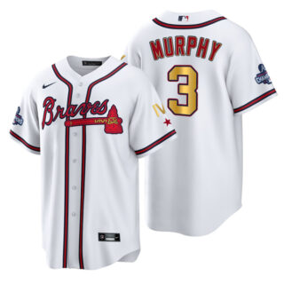 Men's Atlanta Braves Dale Murphy 2022 White Gold Program 4-Time World Series Champions Jersey