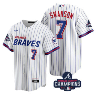 Men's Dansby Swanson Atlanta Braves 2021 World Series Champions White City Jersey
