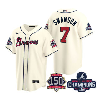 Youth Atlanta Braves Dansby Swanson 2021 World Series Champions Stitched Jersey Cool Base Cream