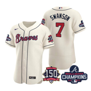 Men's Atlanta Braves Dansby Swanson 2021 World Series Champions Stitched Jersey Flex Base Cream