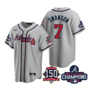 Youth Atlanta Braves Dansby Swanson 2021 World Series Champions Stitched Jersey Cool Base Gray
