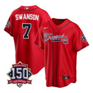 Youth #7 Dansby Swanson Atlanta Braves Los Bravos Red Stitched Jersey