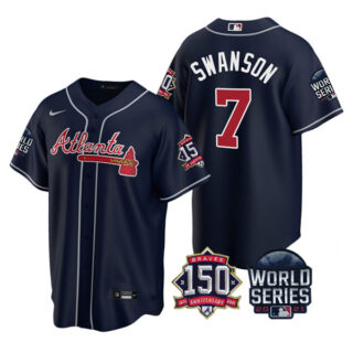 Youth Atlanta Braves Dansby Swanson 2021 World Series Stitched Jersey Cool Base Navy