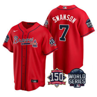 Youth Atlanta Braves Dansby Swanson 2021 World Series Stitched Jersey Cool Base Red