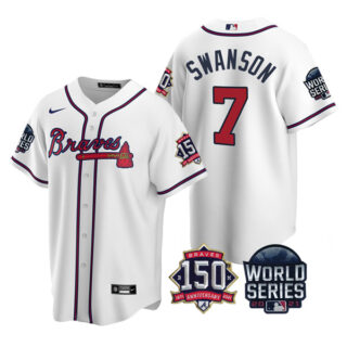 Youth Atlanta Braves Dansby Swanson 2021 World Series Stitched Jersey Cool Base White Home