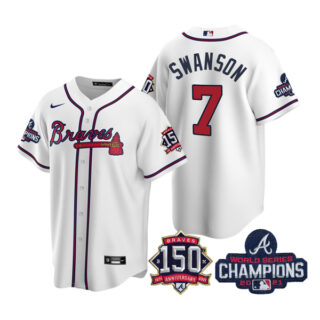Youth Atlanta Braves Dansby Swanson 2021 World Series Champions Stitched Jersey Cool Base White Home