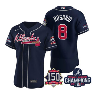 Men's Atlanta Braves Eddie Rosario 2021 World Series Champions Stitched Jersey Flex Base Navy