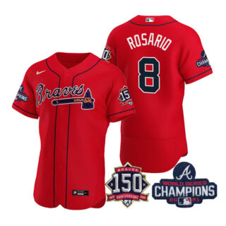 Men's Atlanta Braves Eddie Rosario 2021 World Series Champions Stitched Jersey Flex Base Red