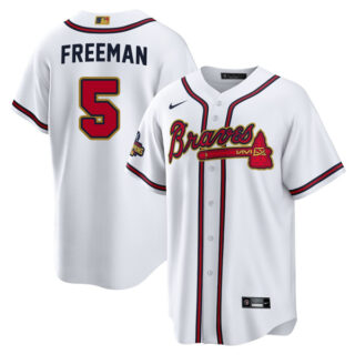 Men's Cool Base Atlanta Braves Freddie Freeman 2022 Gold Program White Stitched Jersey