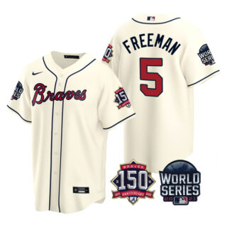Youth Atlanta Braves Freddie Freeman 2021 World Series Stitched Jersey Cool Base Cream
