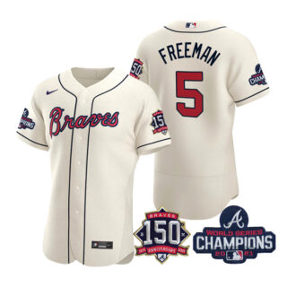 Men's Atlanta Braves Freddie Freeman 2021 World Series Champions Stitched Jersey Flex Base Cream
