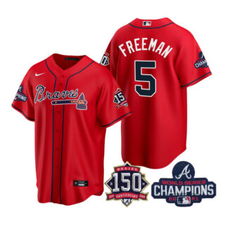 Youth Atlanta Braves Freddie Freeman 2021 World Series Champions Stitched Jersey Cool Base Red