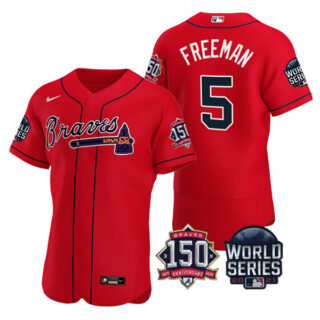 Men's Atlanta Braves Freddie Freeman 2021 World Series Stitched Jersey Flex Base Red