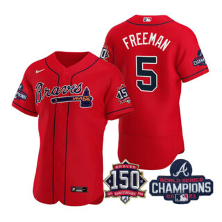 Men's Atlanta Braves Freddie Freeman 2021 World Series Champions Stitched Jersey Flex Base Red