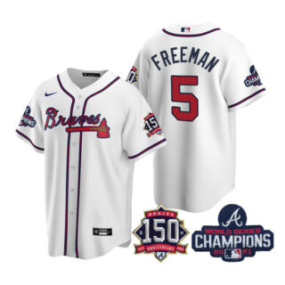 Youth Atlanta Braves Freddie Freeman 2021 World Series Champions Stitched Jersey Cool Base White Home