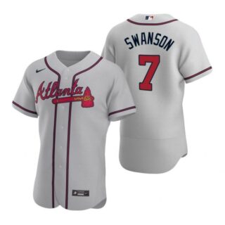 Men's #7 Dansby Swanson Atlanta Braves Flex Base Jersey Gray