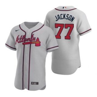 Men's #77 Luke Jackson Atlanta Braves Flex Base Jersey Gray