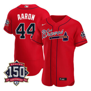Men's #44 Hank Aaron Atlanta Braves Los Bravos Red Stitched Jersey Red