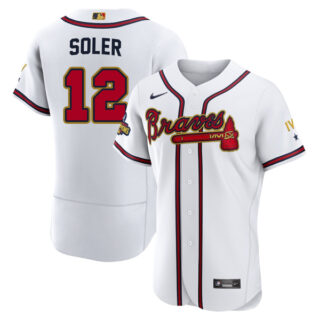 Men's Cool Base Atlanta Braves Jorge Soler 2022 Gold Program White Stitched Jersey