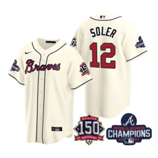 Youth Atlanta Braves Jorge Soler 2021 World Series Champions Stitched Jersey Cool Base Cream