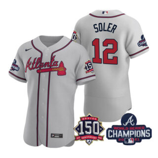 Men's Atlanta Braves Jorge Soler 2021 World Series Champions Stitched Jersey Flex Base Gray