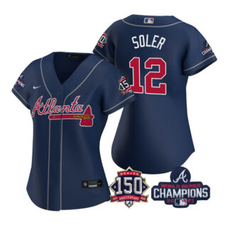Women's Atlanta Braves Jorge Soler 2021 World Series Champions Stitched Jersey Navy